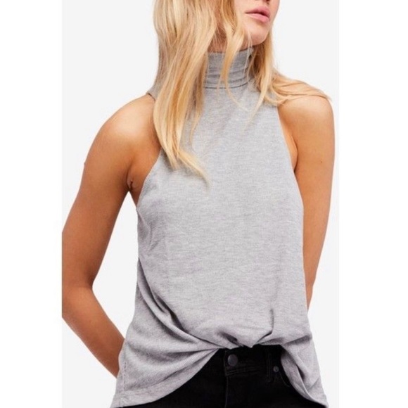 Free People Tops - Free people grey ribbed turtleneck oversized tank top!